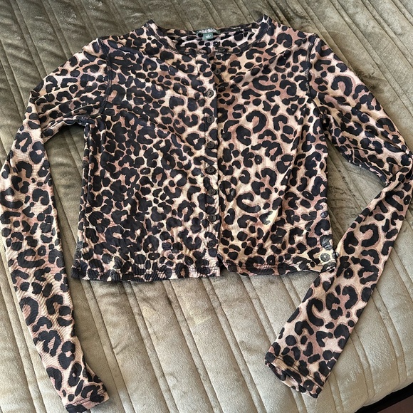 Leopard Print Mesh Cardigan Top - Picture 1 of 6